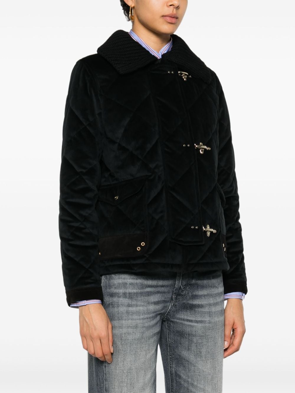 Women's Black Velvet-Effect Fay Jacket with Gancini Buckle image 3