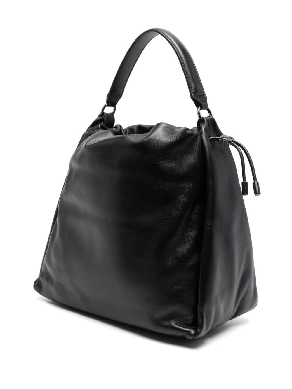 Brunello Cucinelli Black Calfskin Leather Drawstring Bag image 1