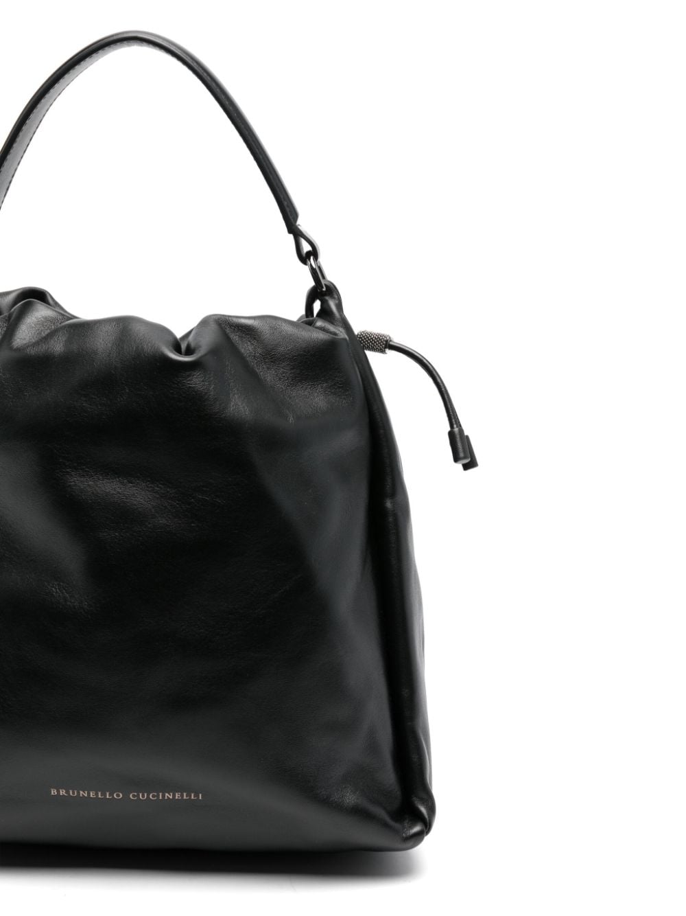 Brunello Cucinelli Black Calfskin Leather Drawstring Bag image 3