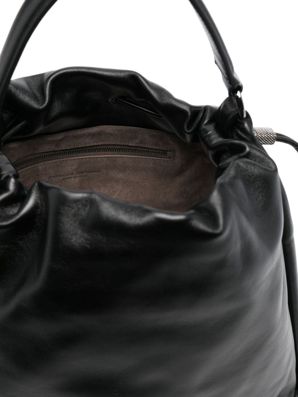 Brunello Cucinelli Black Calfskin Leather Drawstring Bag image 4