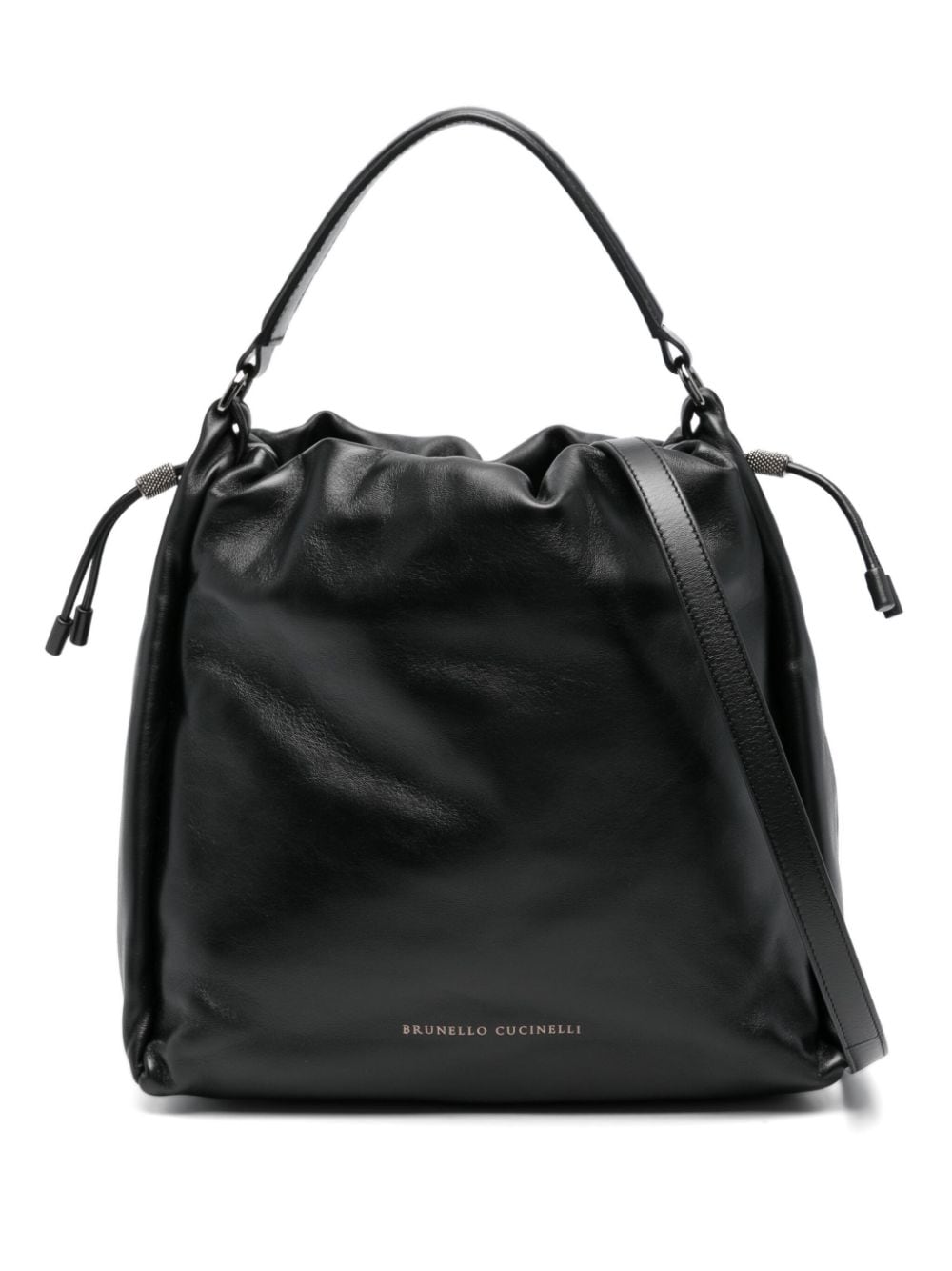 Brunello Cucinelli Black Calfskin Leather Drawstring Bag image 0