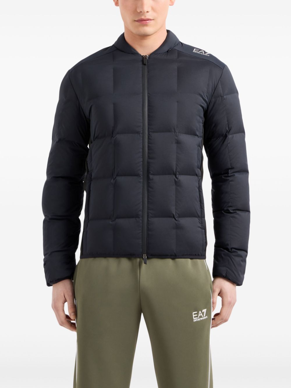 EA7 Blue Padded Quilted Coat with Logo Detail image 1