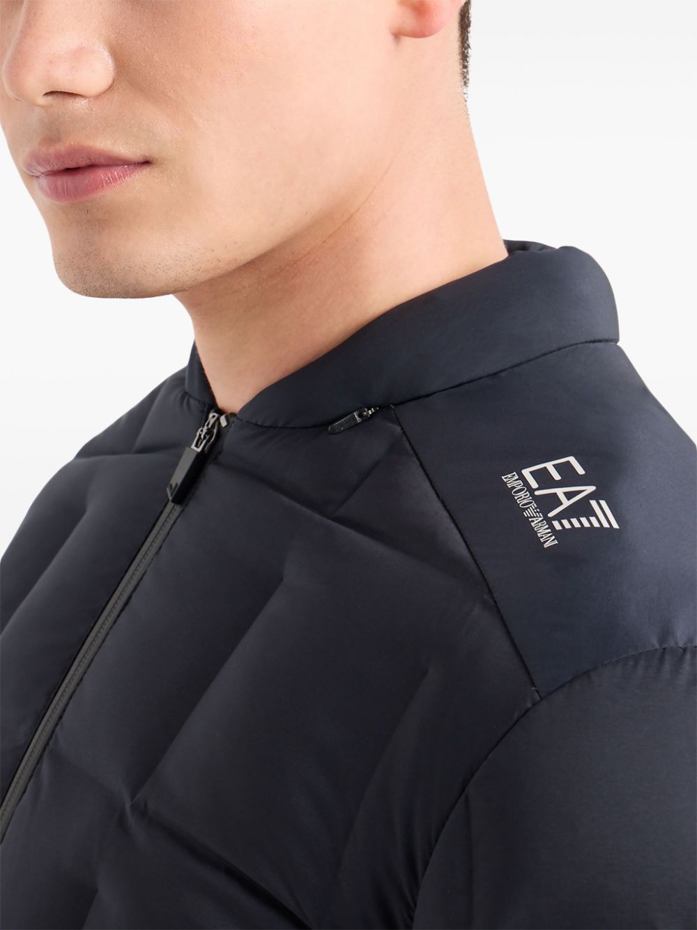 EA7 Blue Padded Quilted Coat with Logo Detail image 2