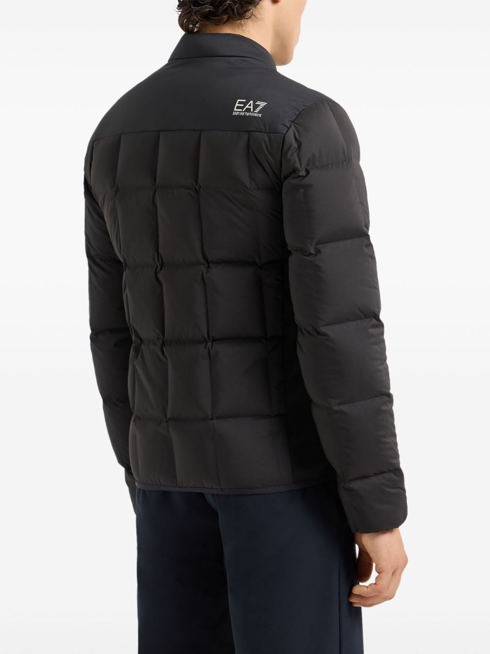 EA7 Black Padded Quilted Coat with Logo Details image 1