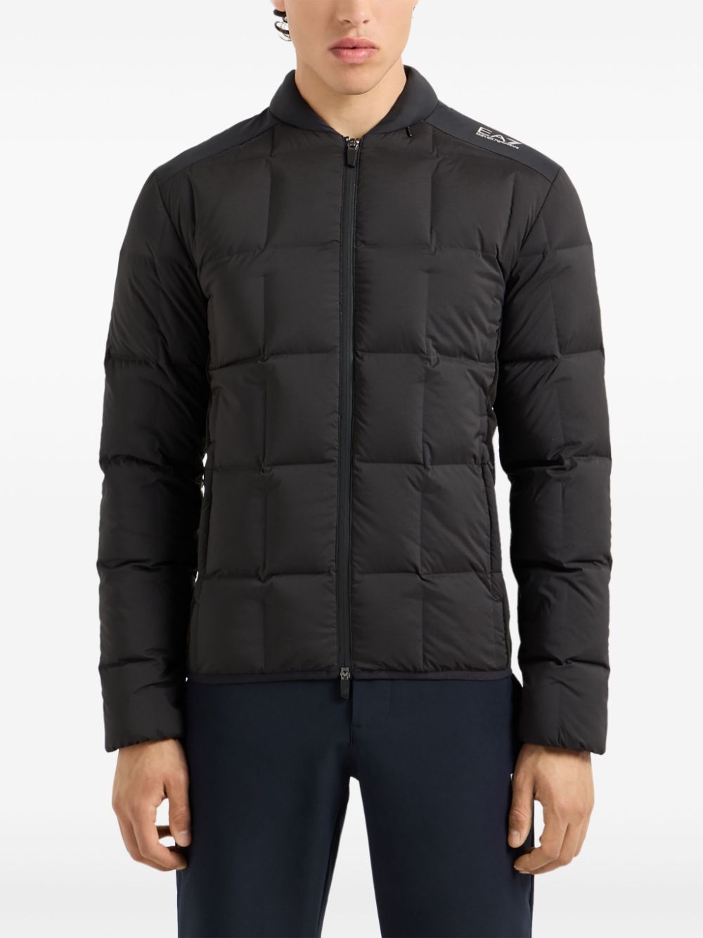 EA7 Black Padded Quilted Coat with Logo Details image 2