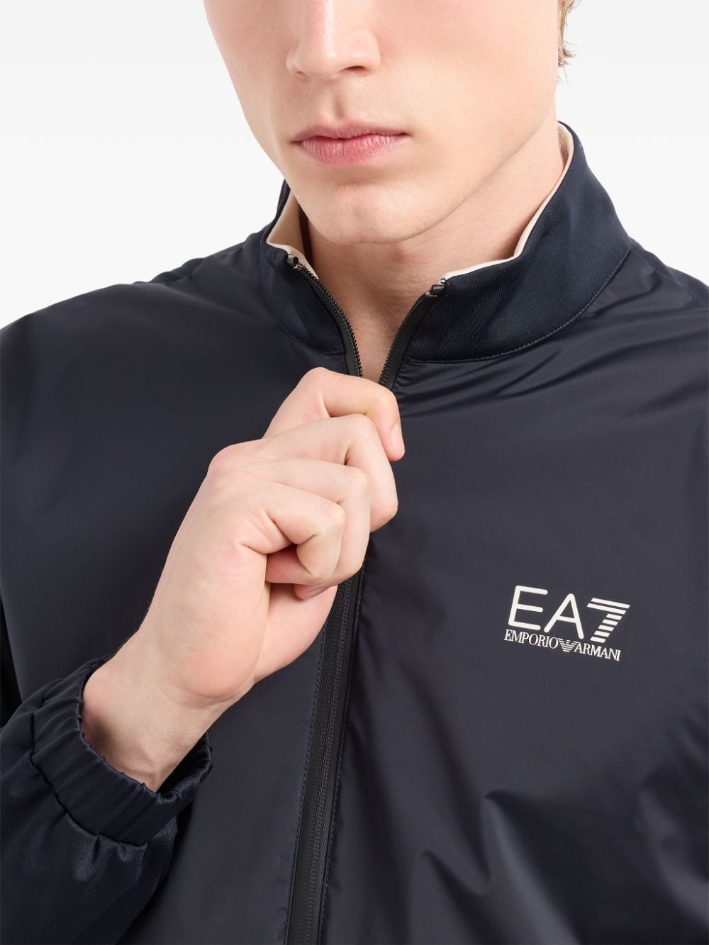 EA7 Men's Blue Panelled Mock Neck Sweater image 1