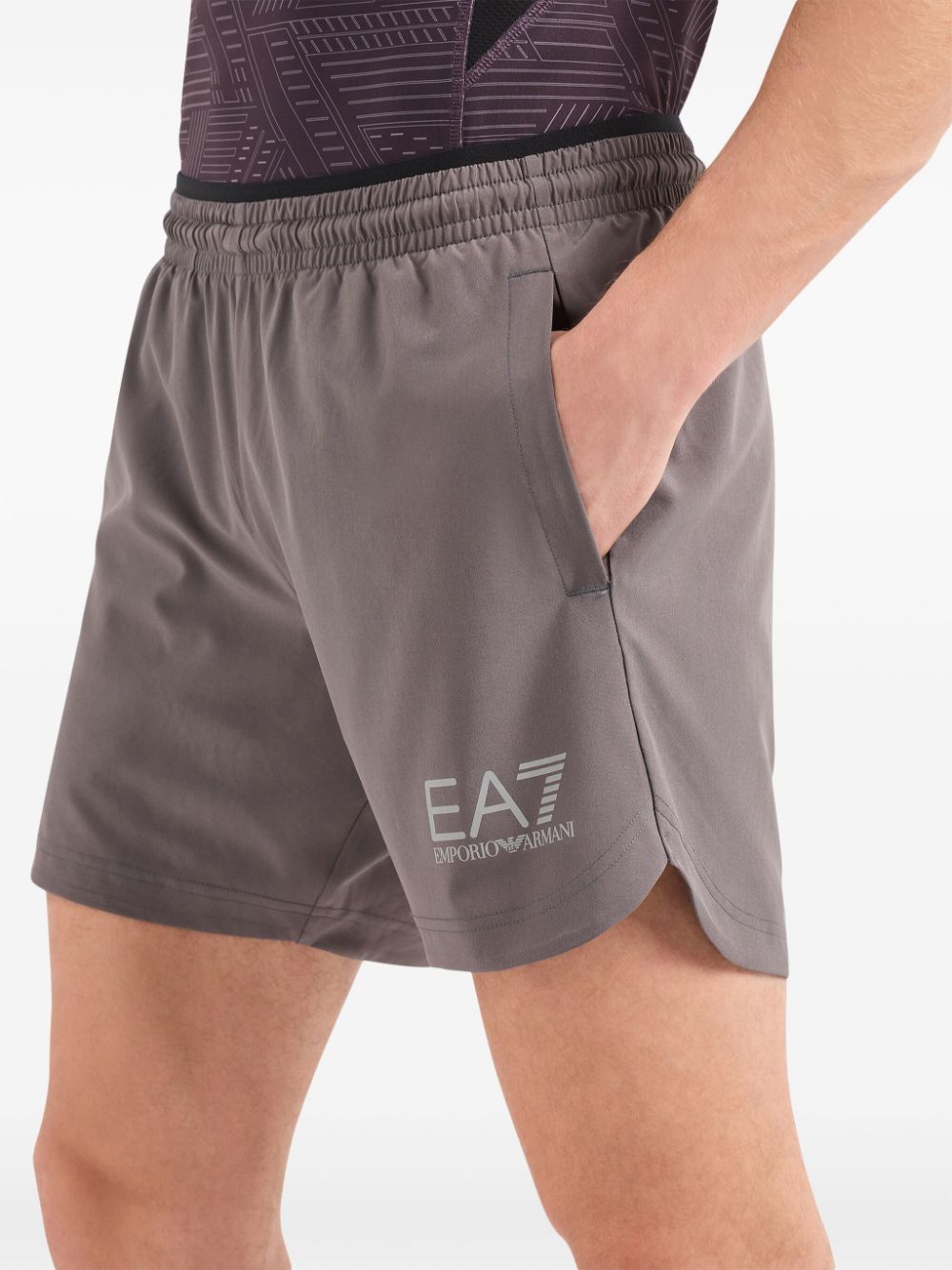 EA7 Men's Beluga Grey Stretch Shorts with Logo Print image 1