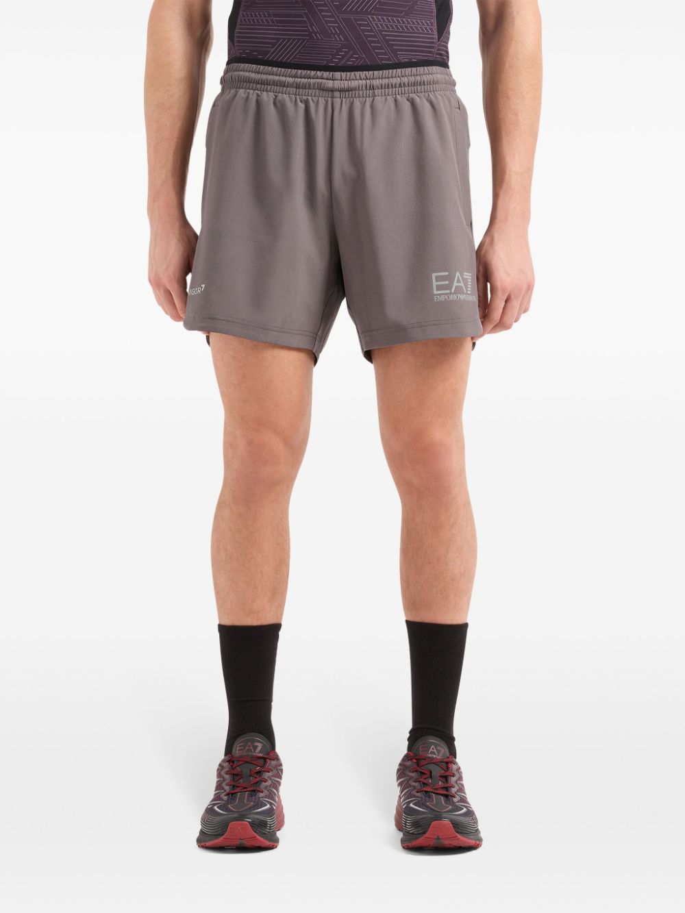 EA7 Men's Beluga Grey Stretch Shorts with Logo Print image 3