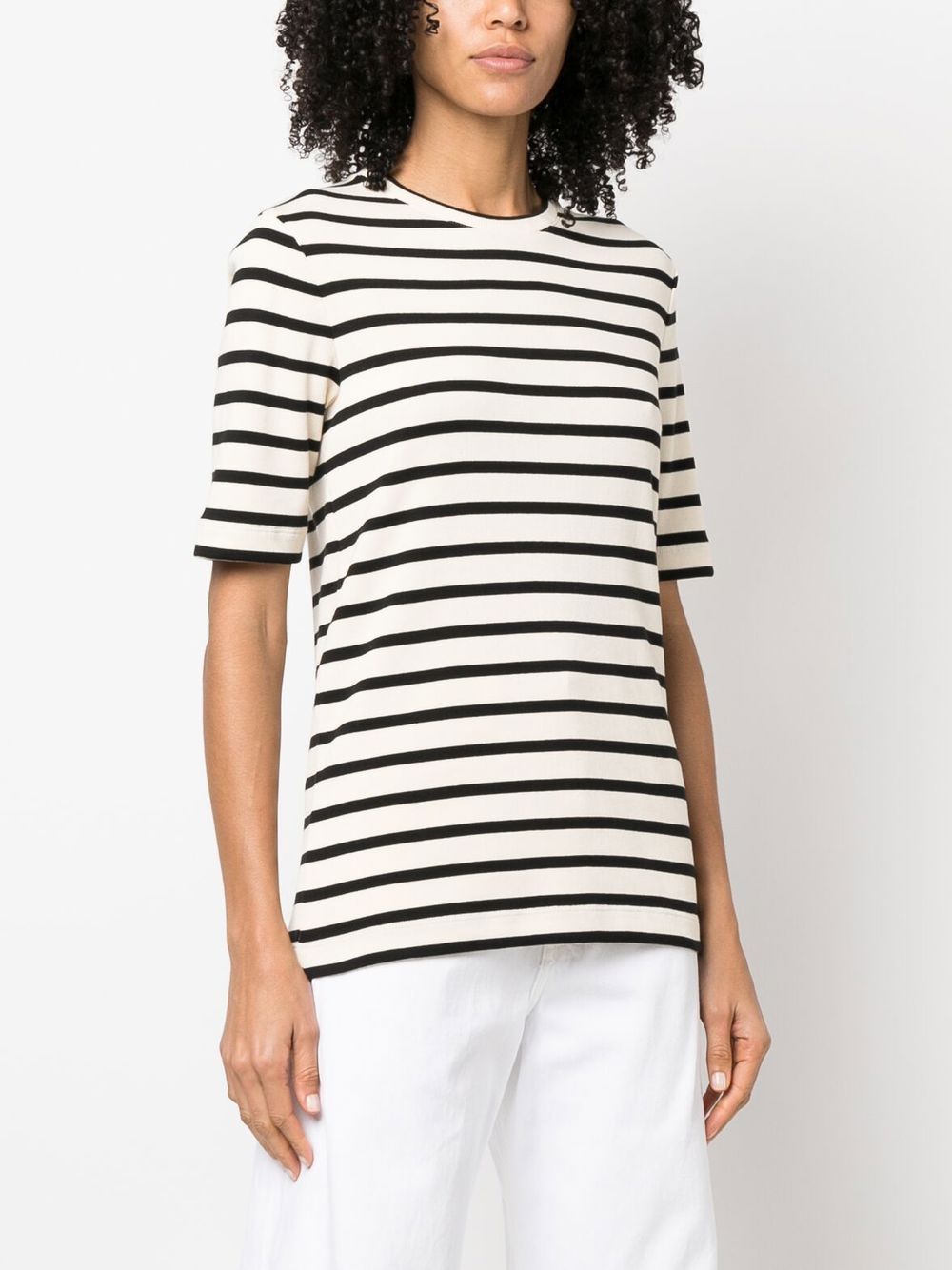 Jil Sander PLUS Beige Striped T-Shirt with Logo Patch image 1