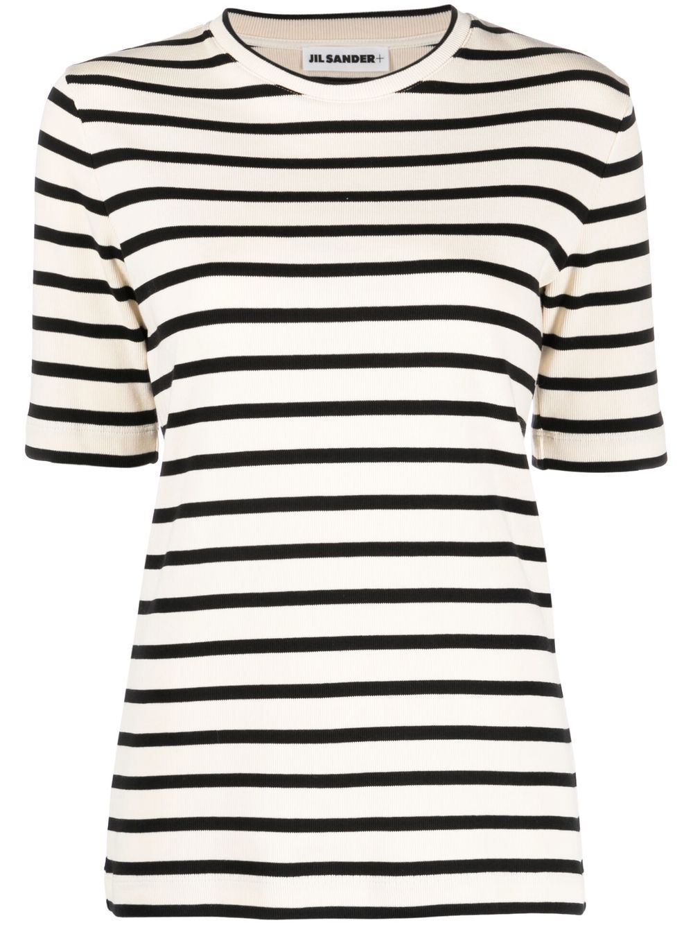 Jil Sander PLUS Beige Striped T-Shirt with Logo Patch image 0