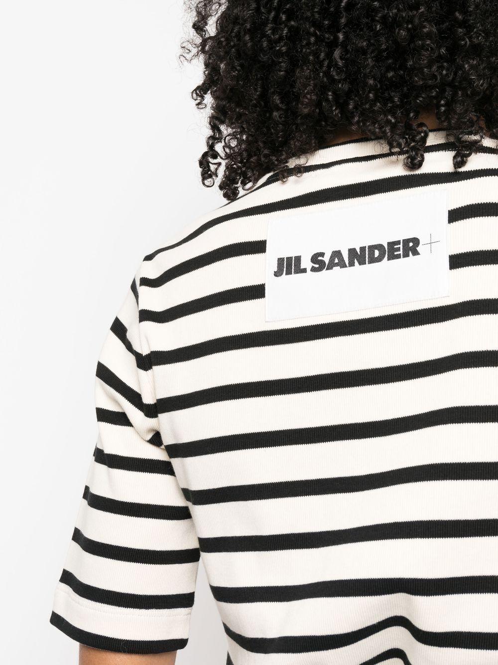 Jil Sander PLUS Beige Striped T-Shirt with Logo Patch image 3