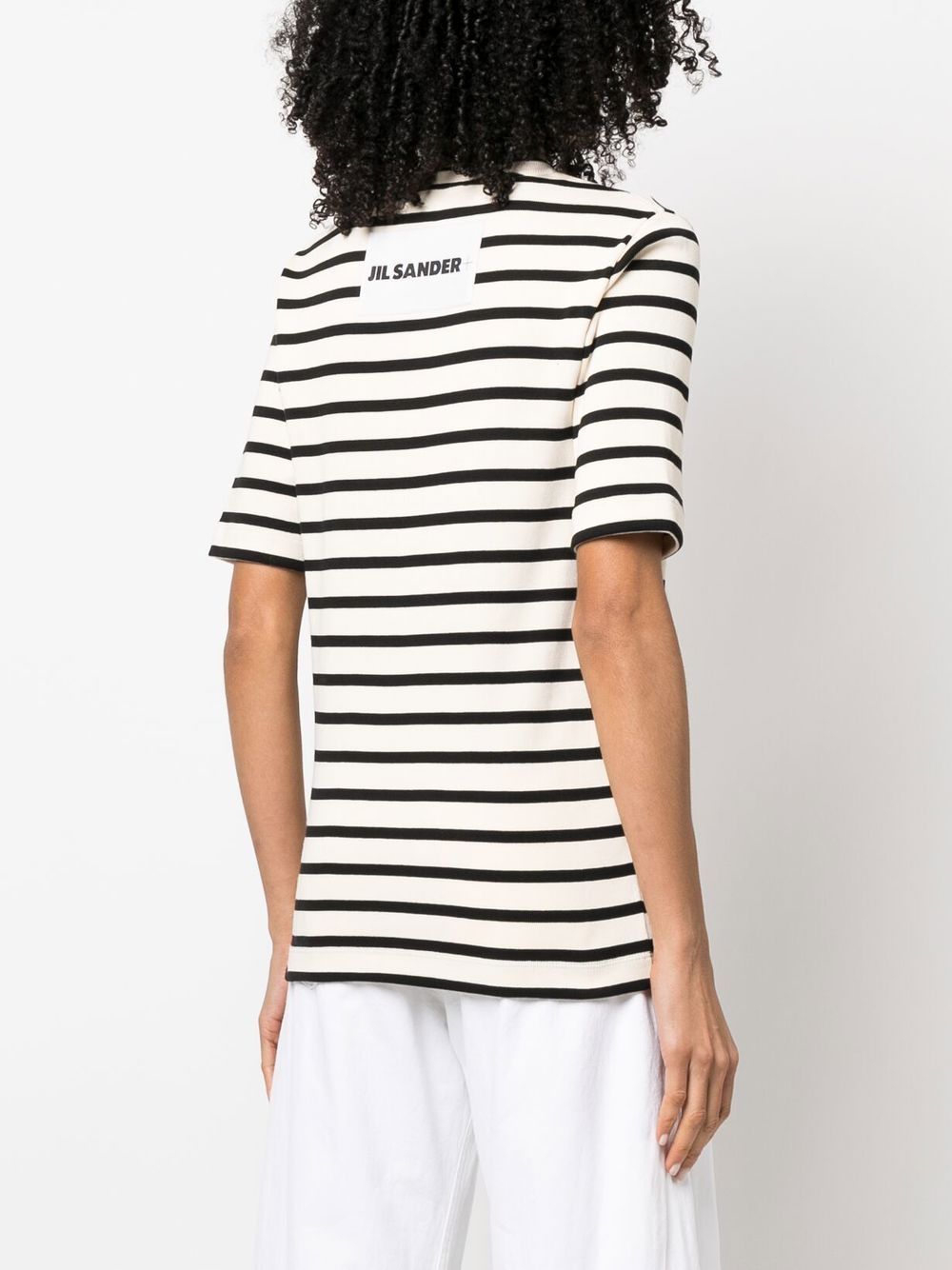 Jil Sander PLUS Beige Striped T-Shirt with Logo Patch image 4