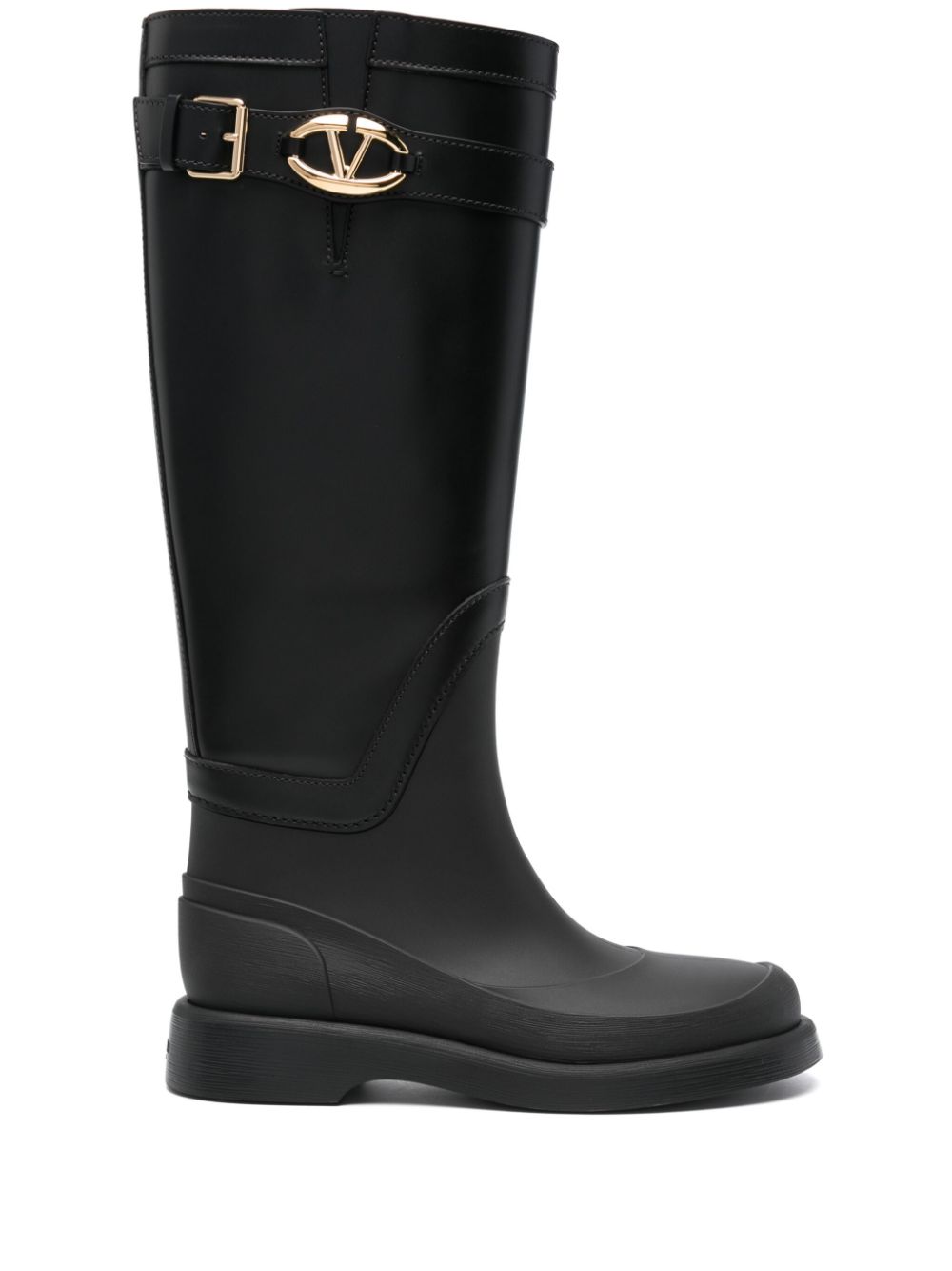 Valentino Garavani VLogo Signature Buckle-Strap Knee-High Boots - Black image 0