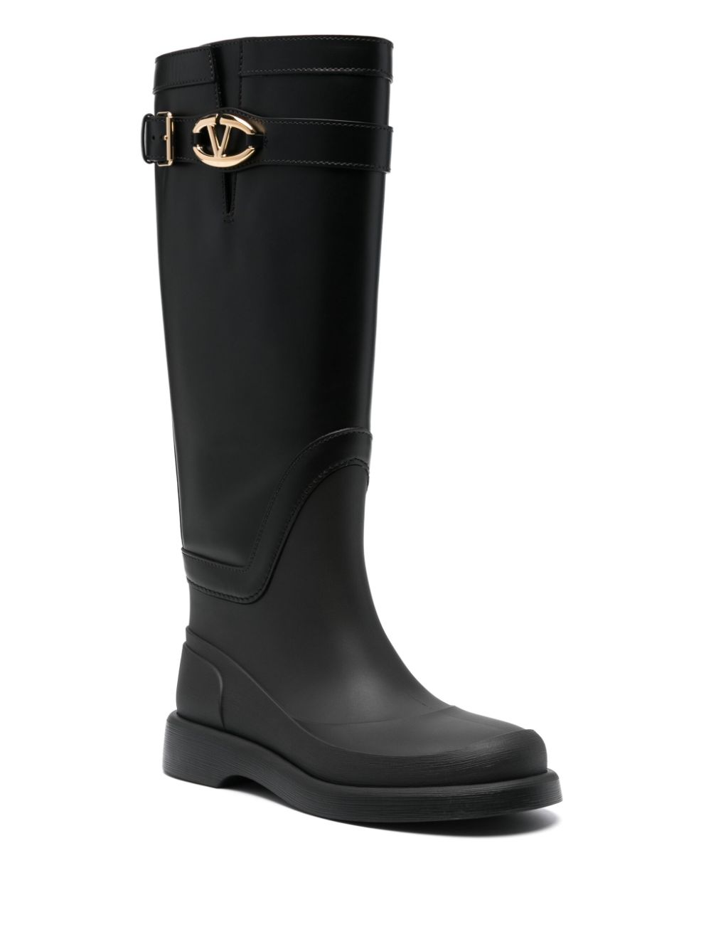 Valentino Garavani VLogo Signature Buckle-Strap Knee-High Boots - Black image 1