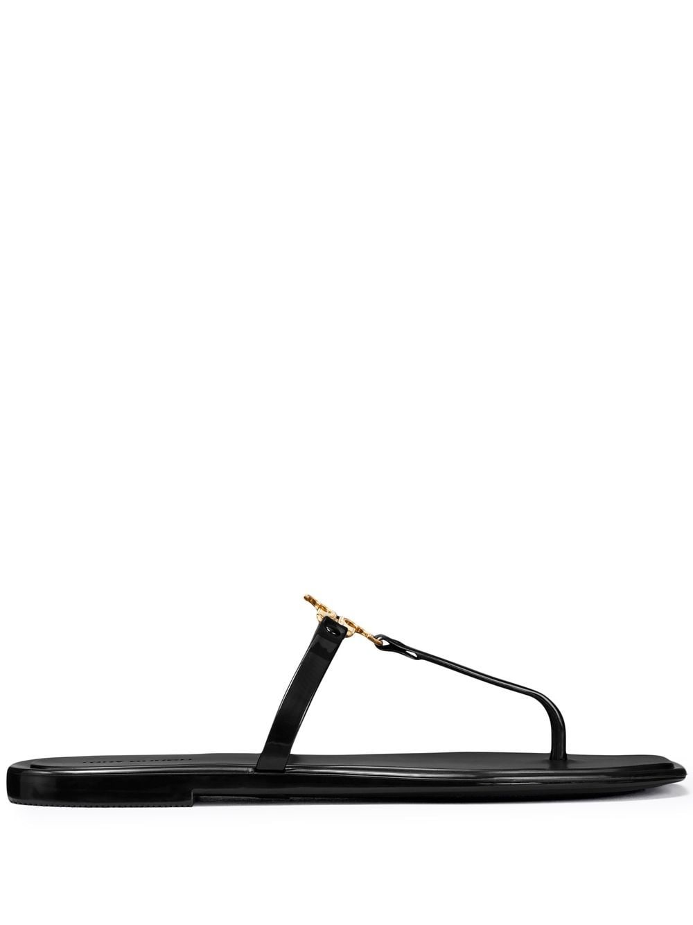 Tory Burch Black Leather T-Bar Sandals with Signature TB Monogram image 0