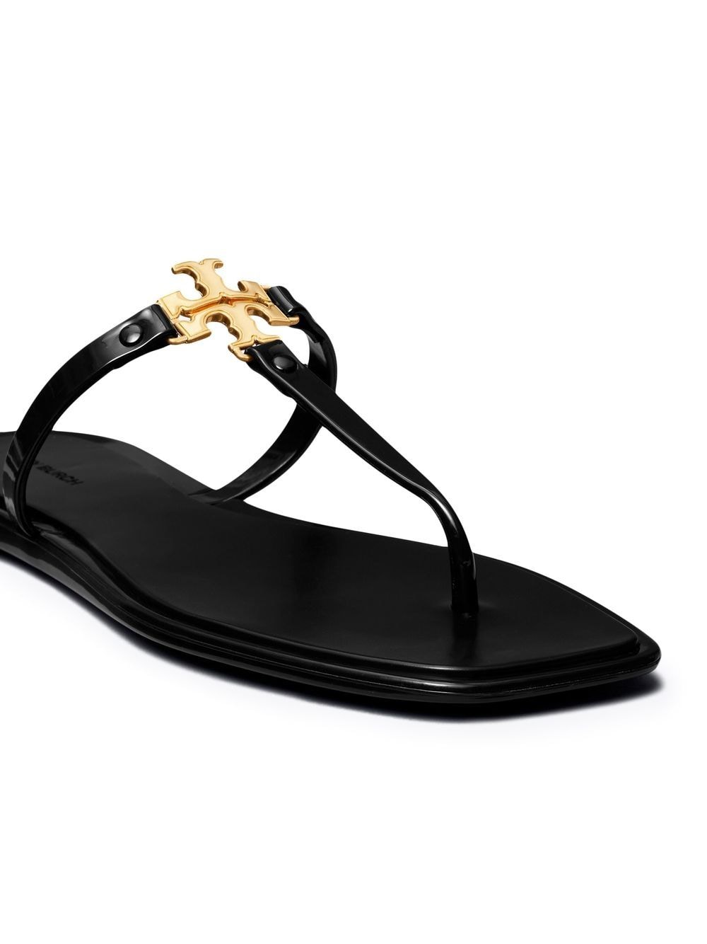 Tory Burch Black Leather T-Bar Sandals with Signature TB Monogram image 1