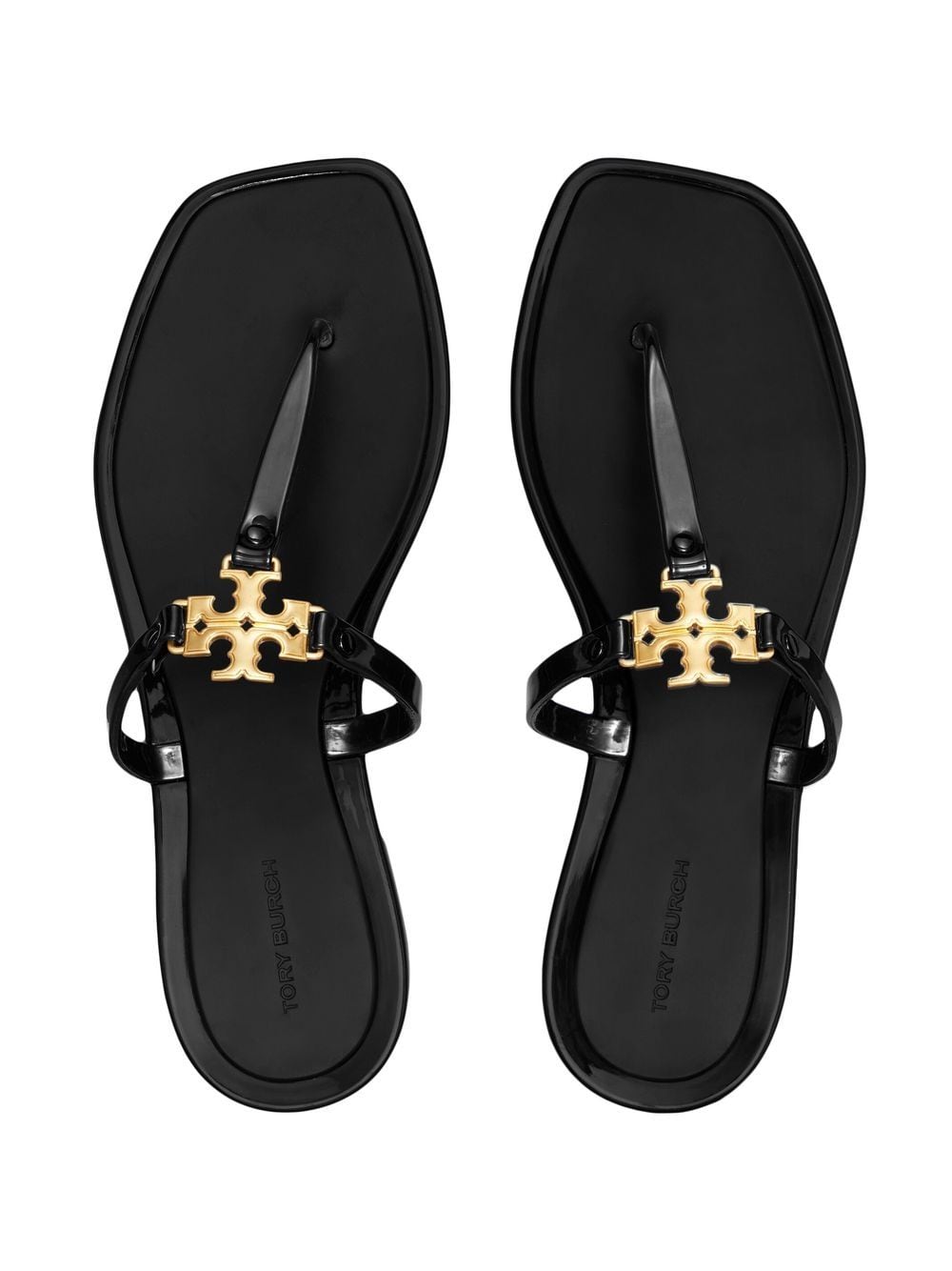 Tory Burch Black Leather T-Bar Sandals with Signature TB Monogram image 2