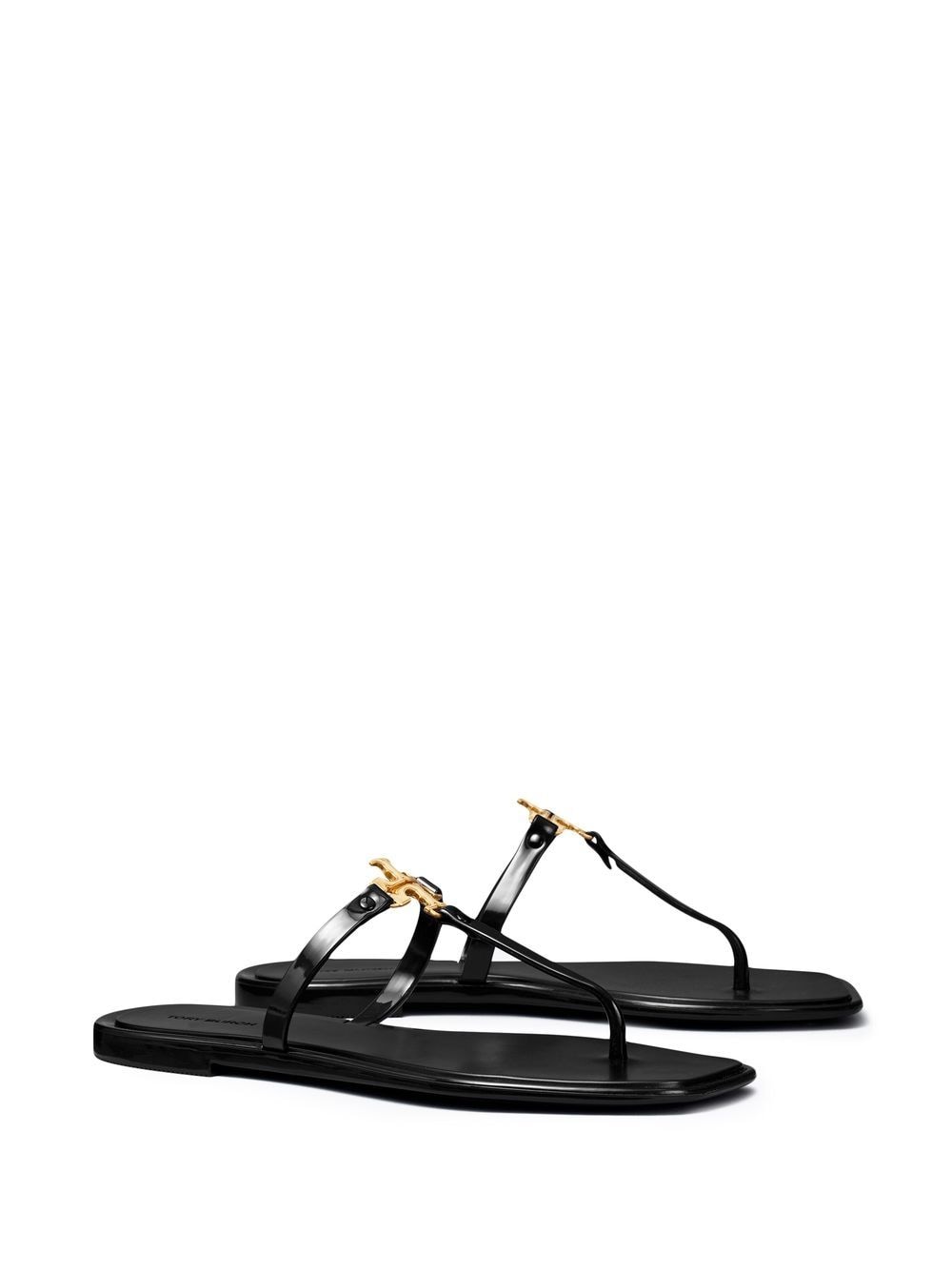 Tory Burch Black Leather T-Bar Sandals with Signature TB Monogram image 3