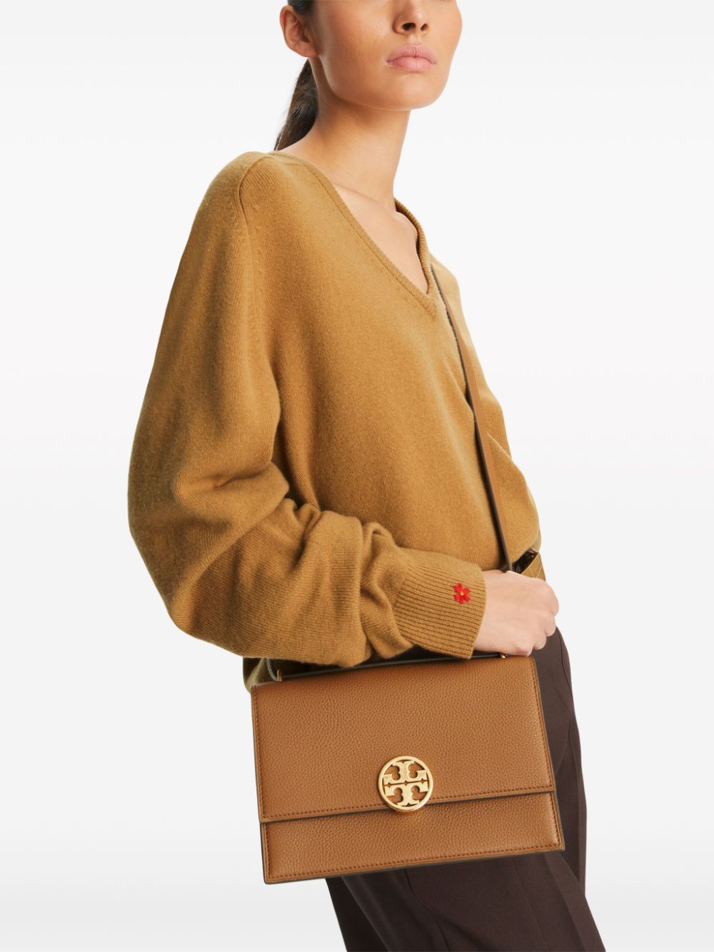 Tory Burch Brown Leather Shoulder Bag with Gold Logo image 3