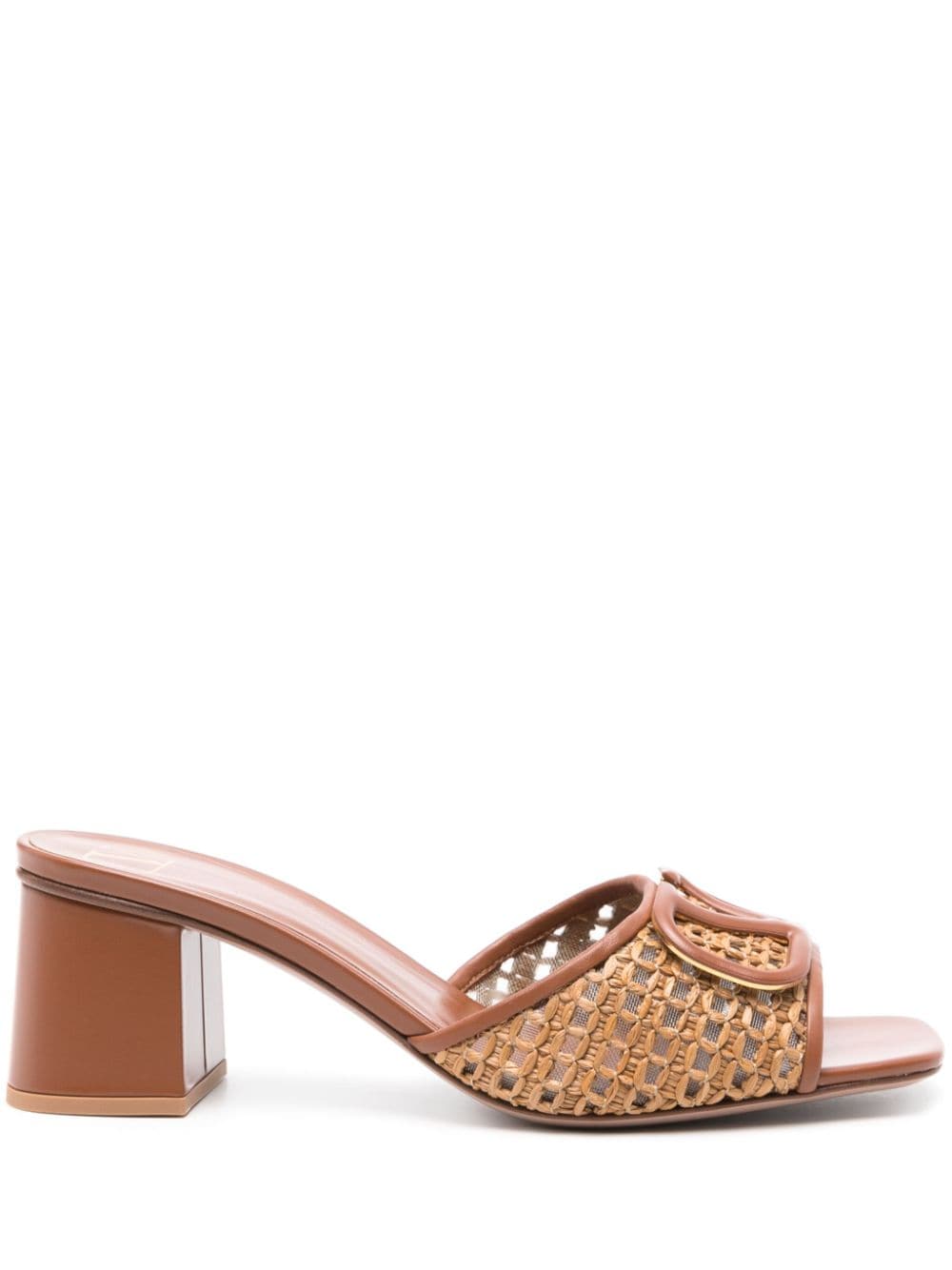 Valentino Garavani Brown Leather & Straw Sandals image 0