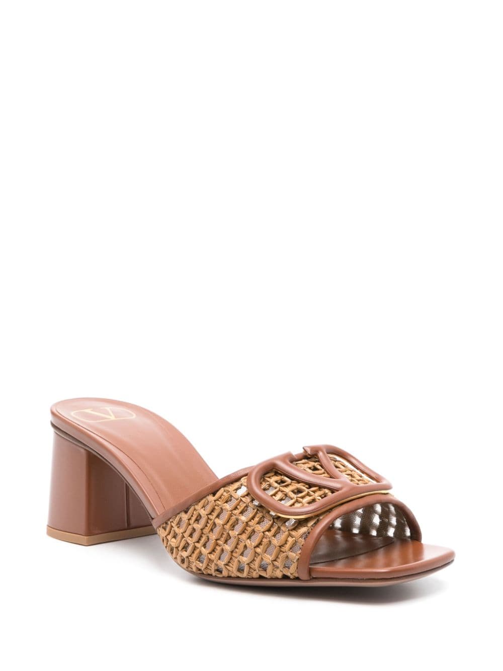 Valentino Garavani Brown Leather & Straw Sandals image 1