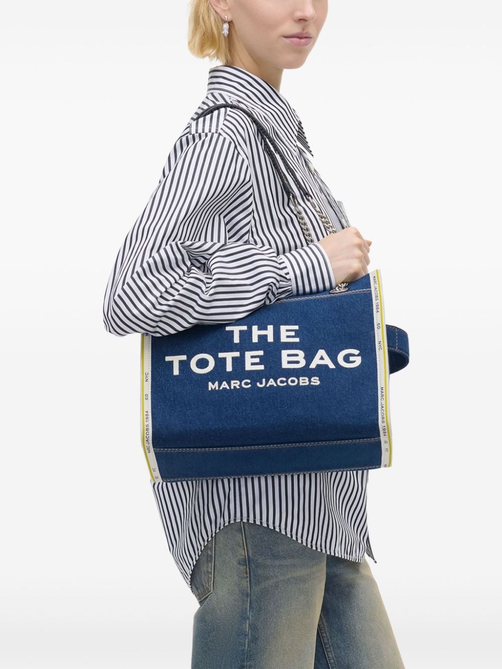 Marc Jacobs Blue Denim Embroidered Logo Tote Bag image 5