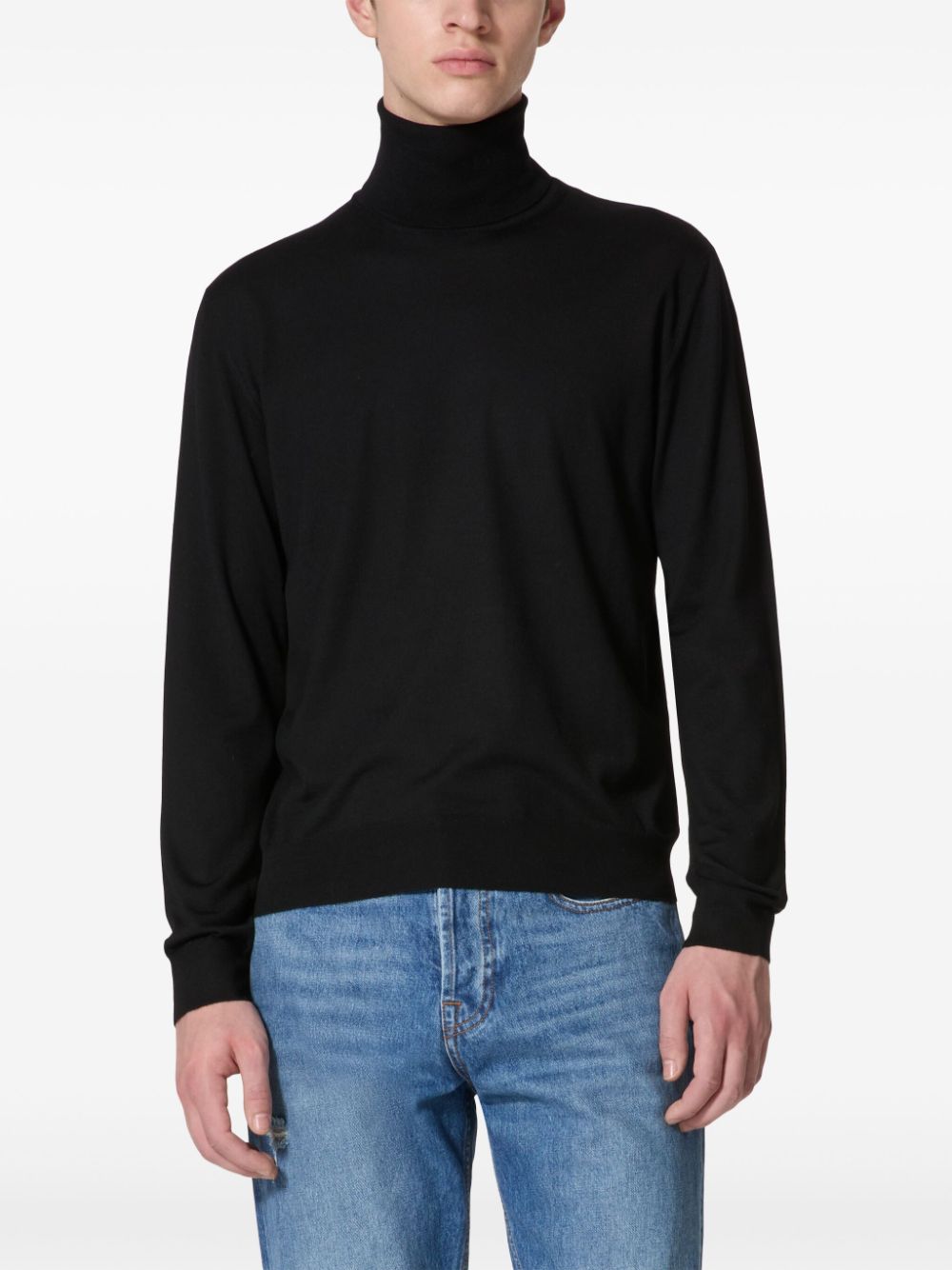 Valentino Black Virgin Wool Ribbed Knit Roll Neck Sweater image 3