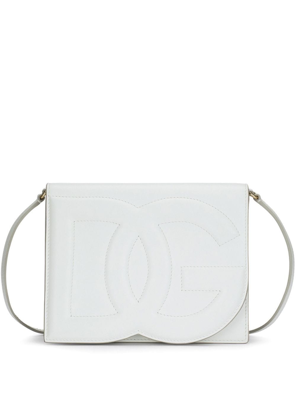 Dolce & Gabbana Embossed Logo White Calf Leather Shoulder Bag image 0