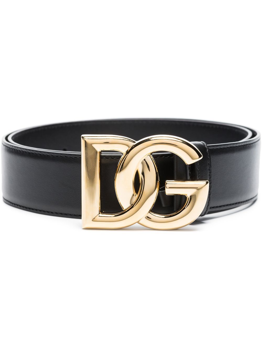 Dolce & Gabbana Black Leather Belt with Logo Plaque Buckle image 0