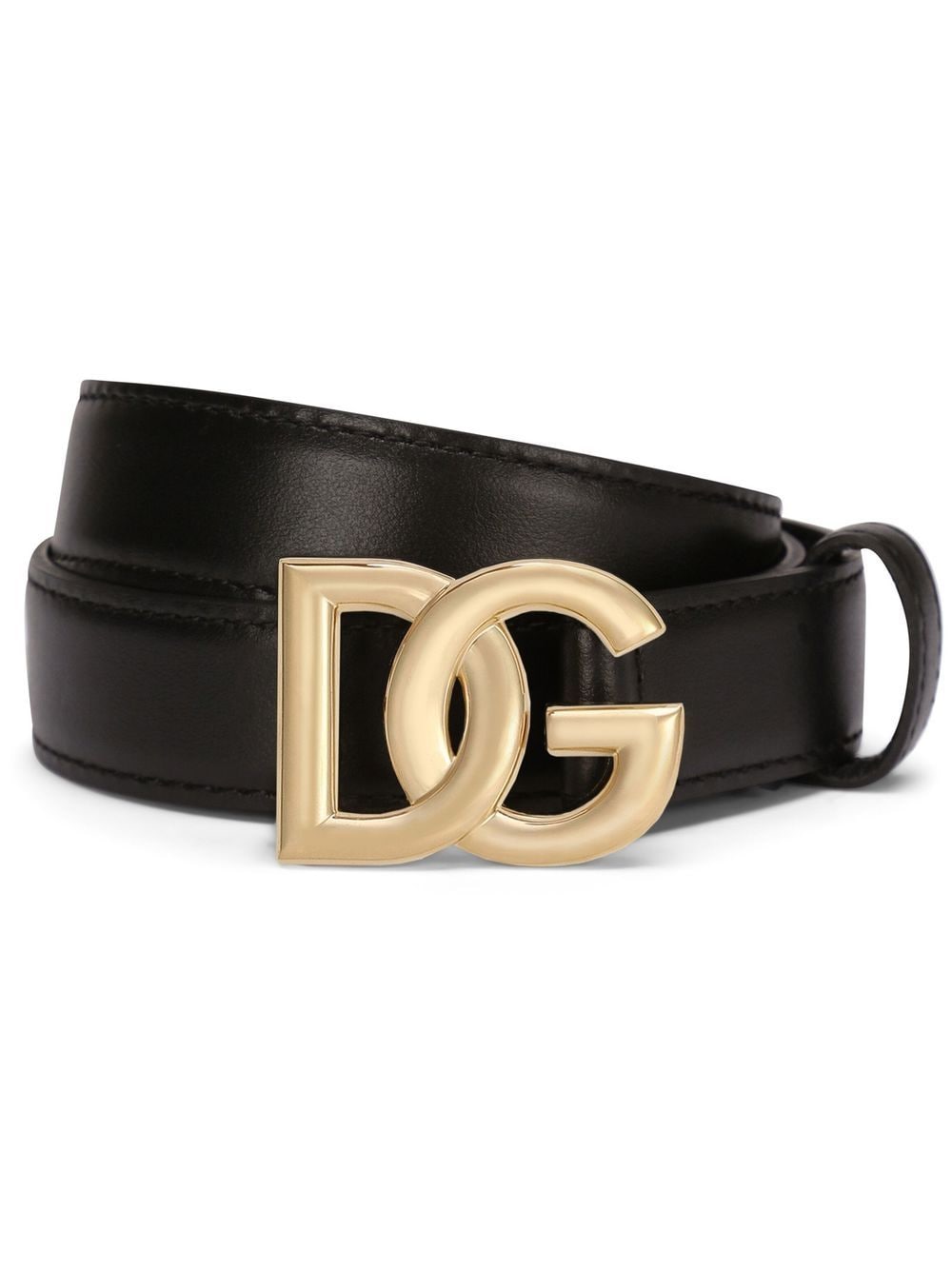 Dolce & Gabbana Black Calf Leather Belt with Logo Buckle image 0