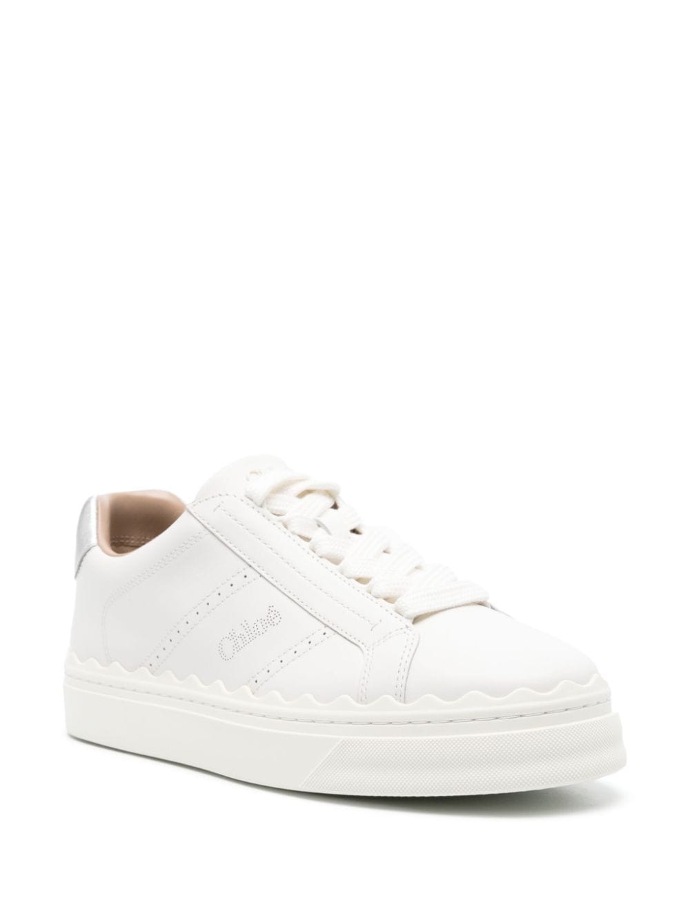 Chloè White Leather Sneakers with Scallop Detail image 1