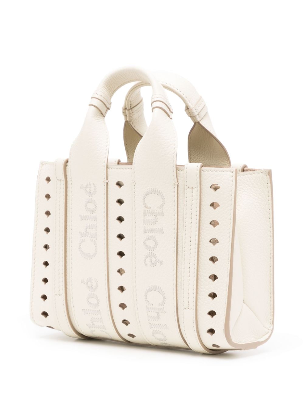 Chloé White Calfskin Leather Embroidered Logo Top Handle Bag image 2