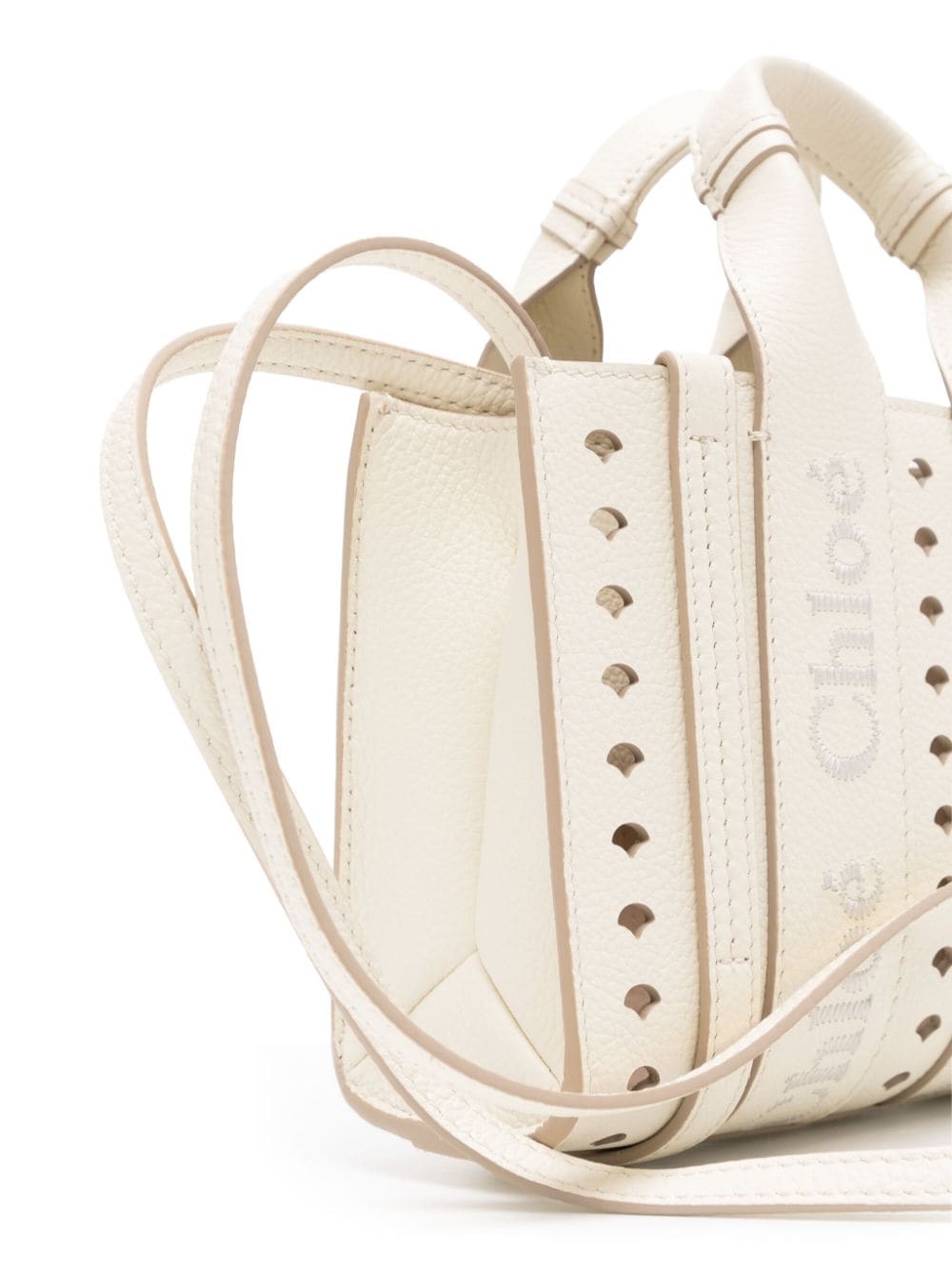 Chloé White Calfskin Leather Embroidered Logo Top Handle Bag image 3