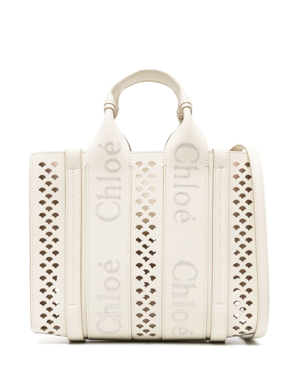 Chloé Ivory White Leather Handbag with Logo Embroidery image 0