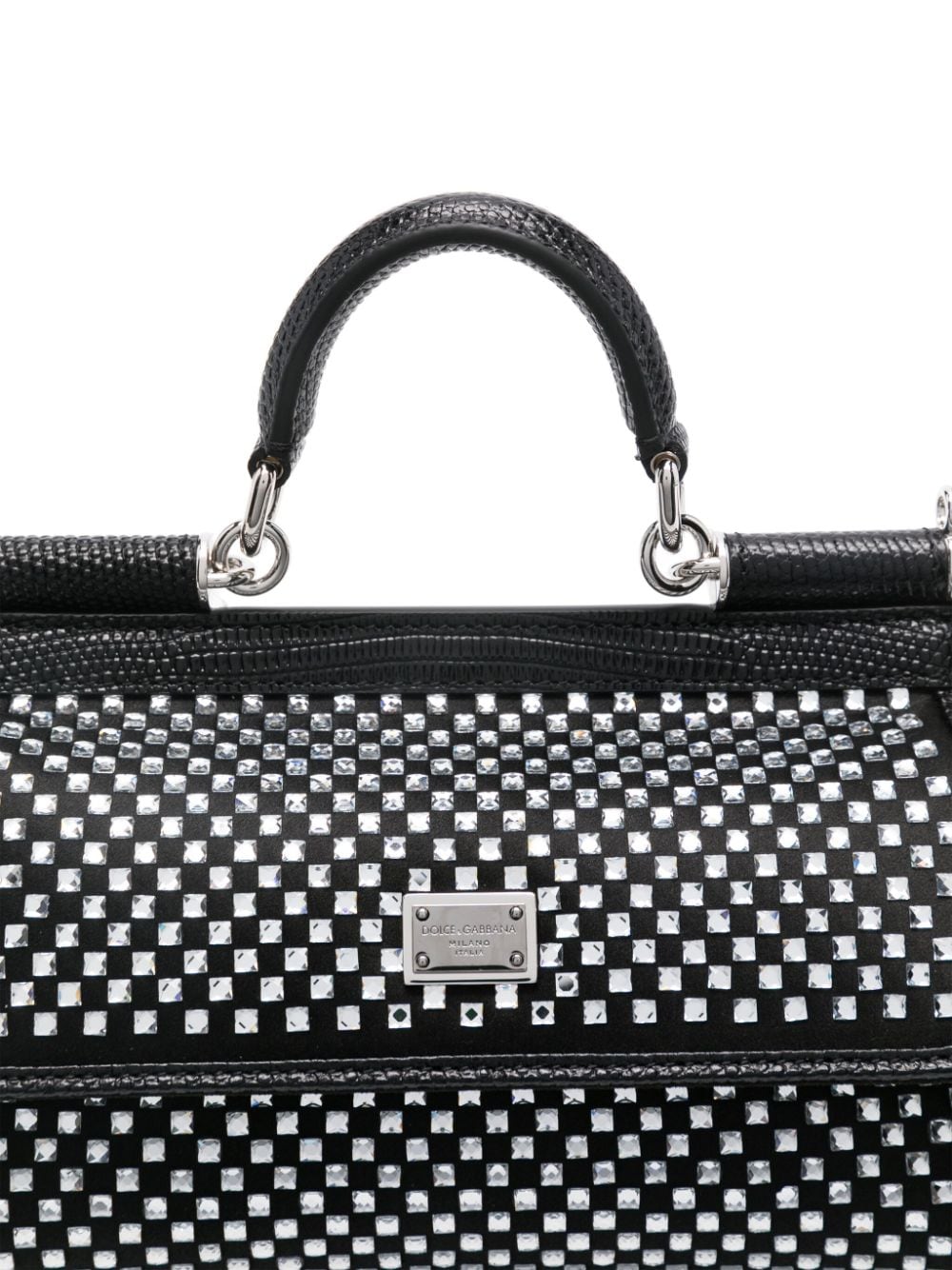 Dolce & Gabbana Black Leather Trim Foldover Top Handle Bag image 3