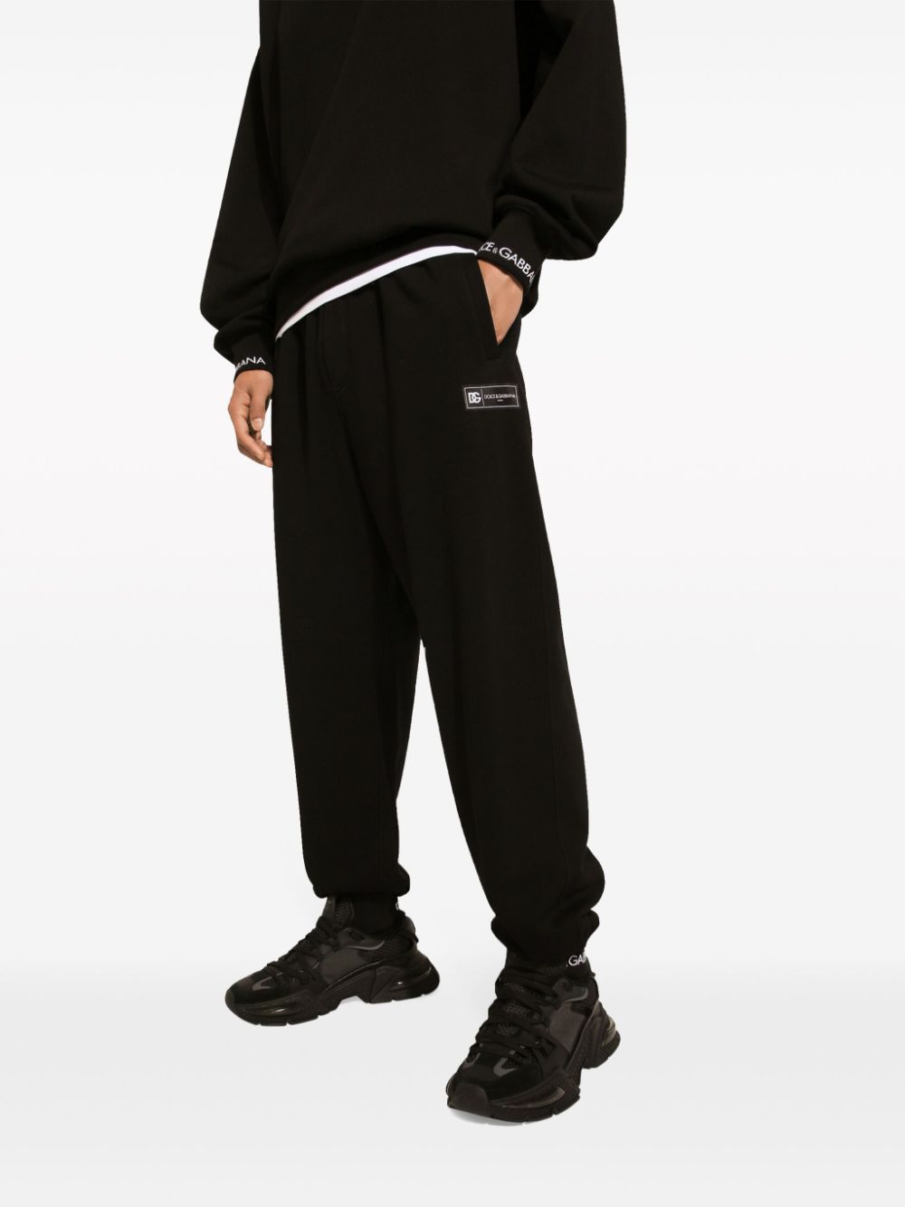 Dolce & Gabbana Black Cotton Blend Logo Waistband Trousers image 4