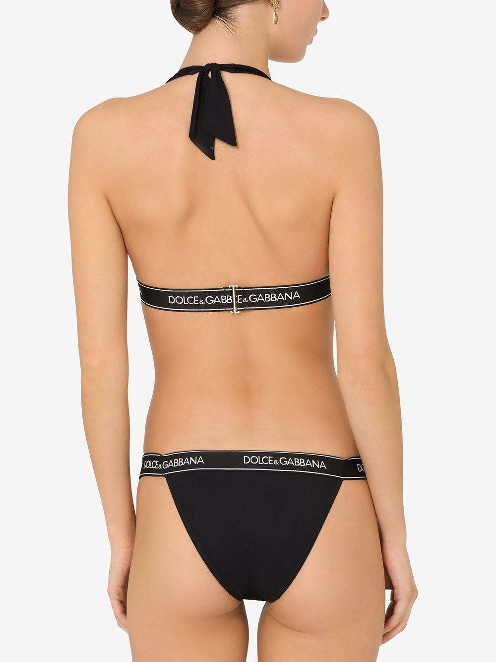 Dolce & Gabbana Black Halter Neck Swimsuit with Logo Tape Detailing image 2