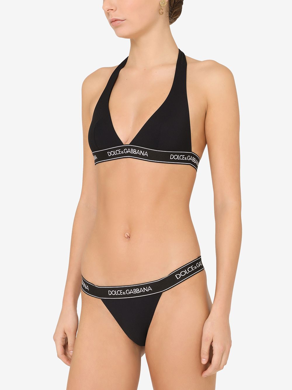 Dolce & Gabbana Black Halter Neck Swimsuit with Logo Tape Detailing image 3