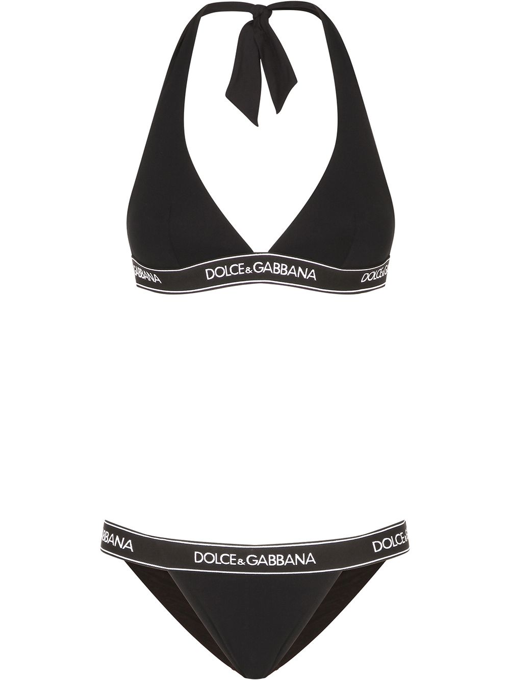 Dolce & Gabbana Black Halter Neck Swimsuit with Logo Tape Detailing image 0