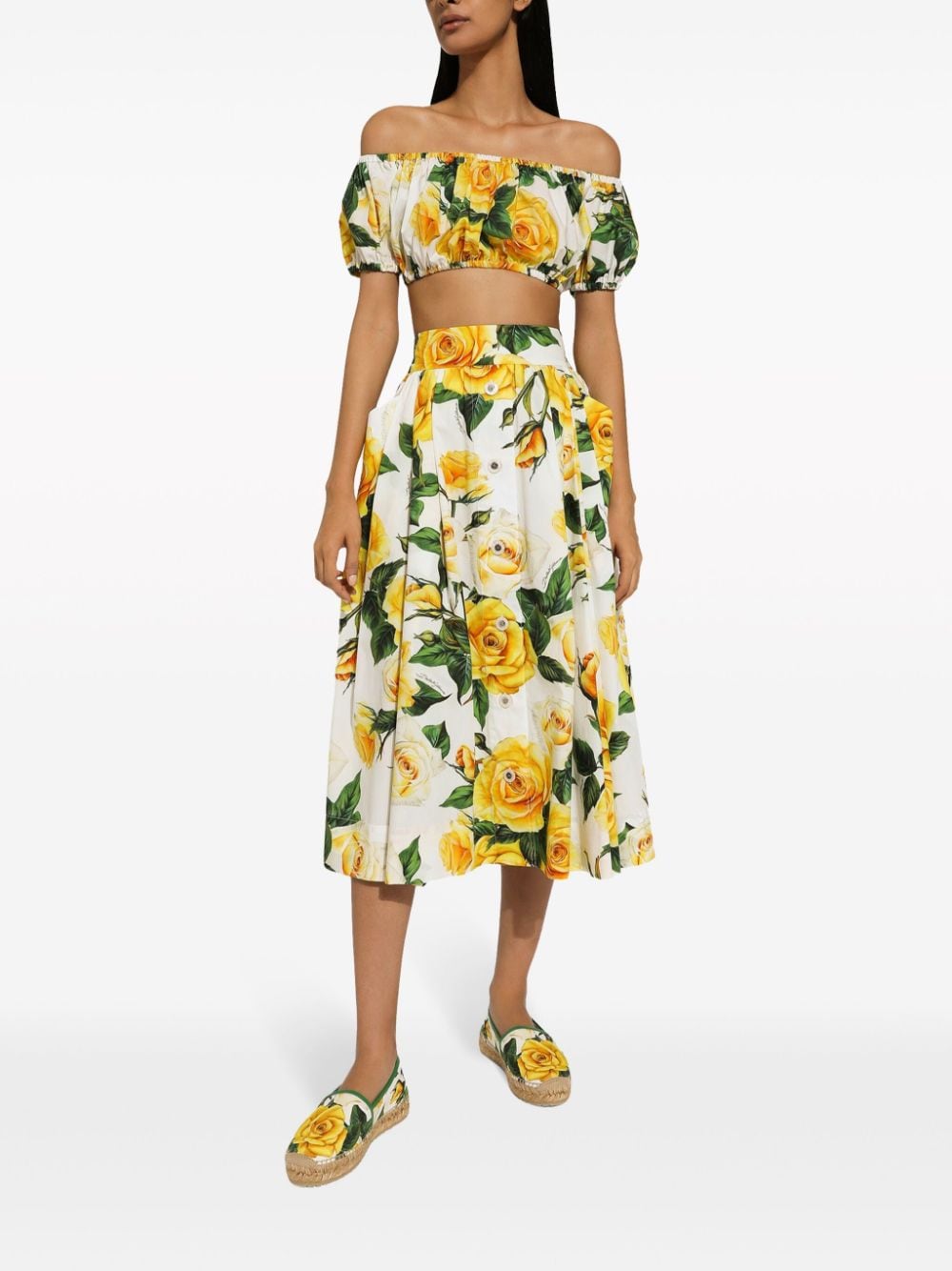 Dolce & Gabbana Floral Print Off-Shoulder Crop Top - Yellow image 4