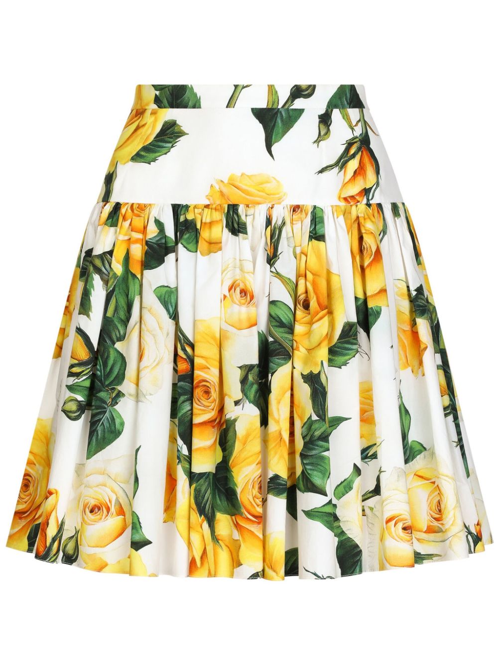 Dolce & Gabbana Yellow Cotton Rose Print Flared Skirt image 0