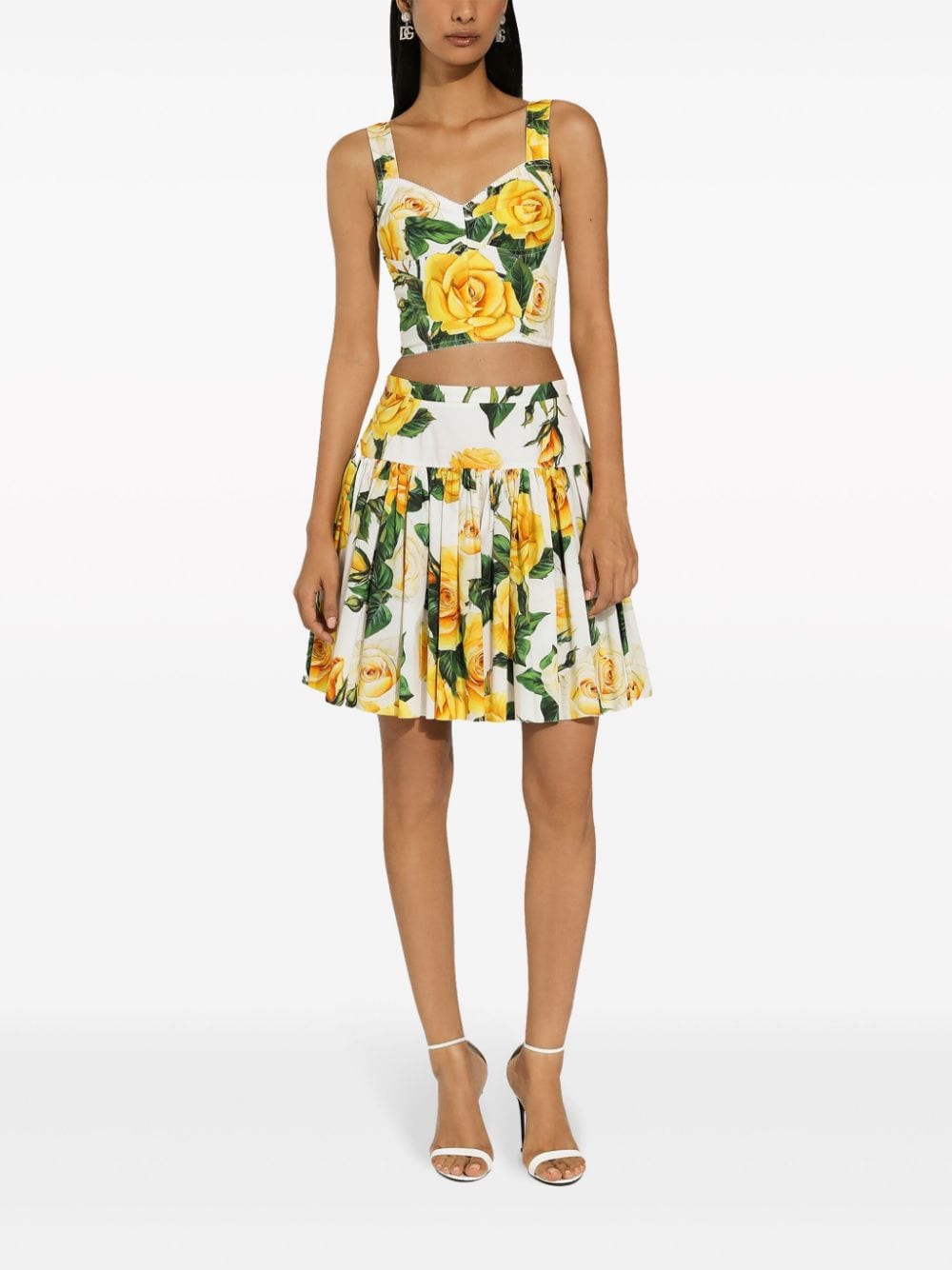 Dolce & Gabbana Yellow Cotton Rose Print Flared Skirt image 1