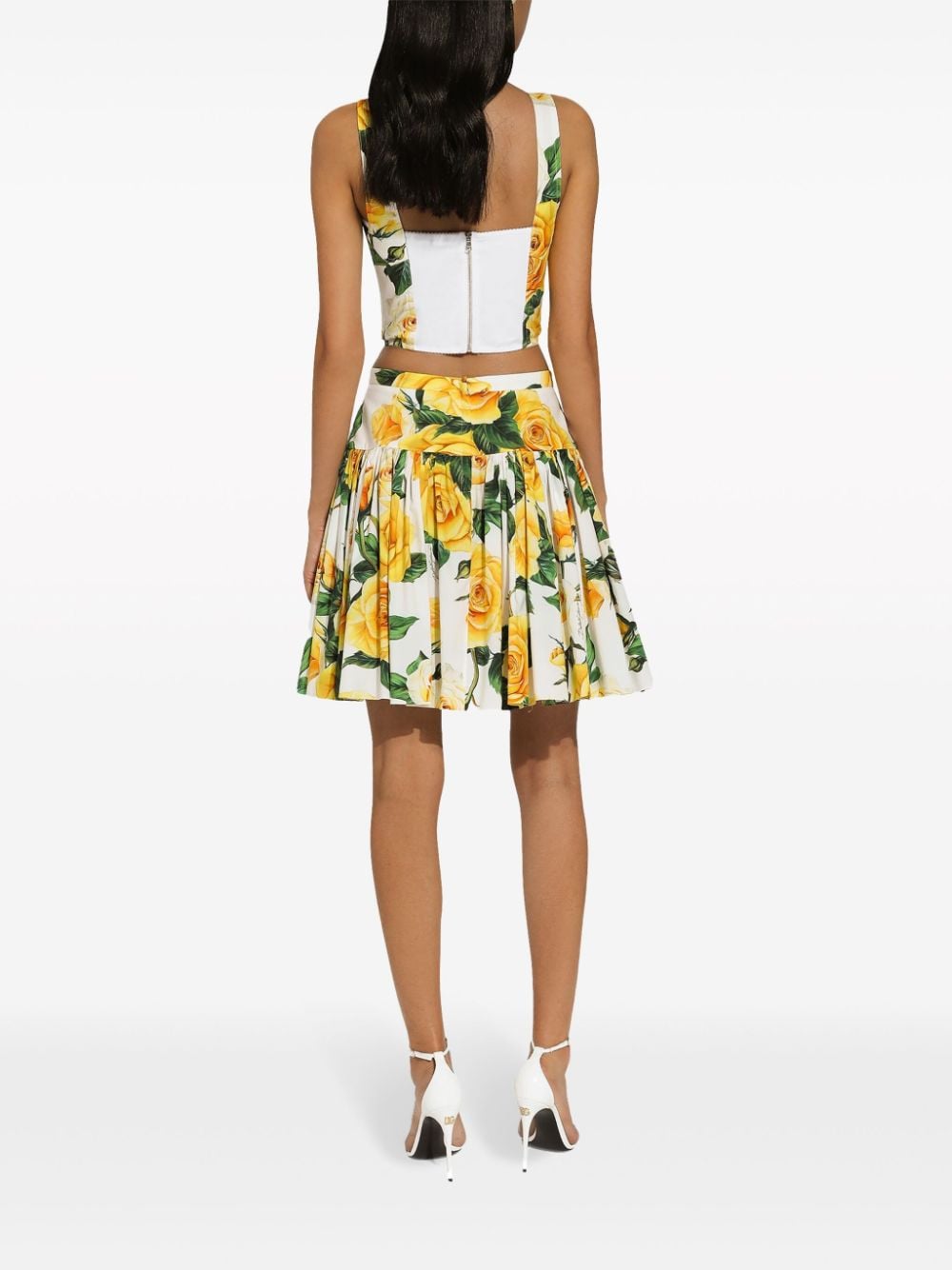 Dolce & Gabbana Yellow Cotton Rose Print Flared Skirt image 2