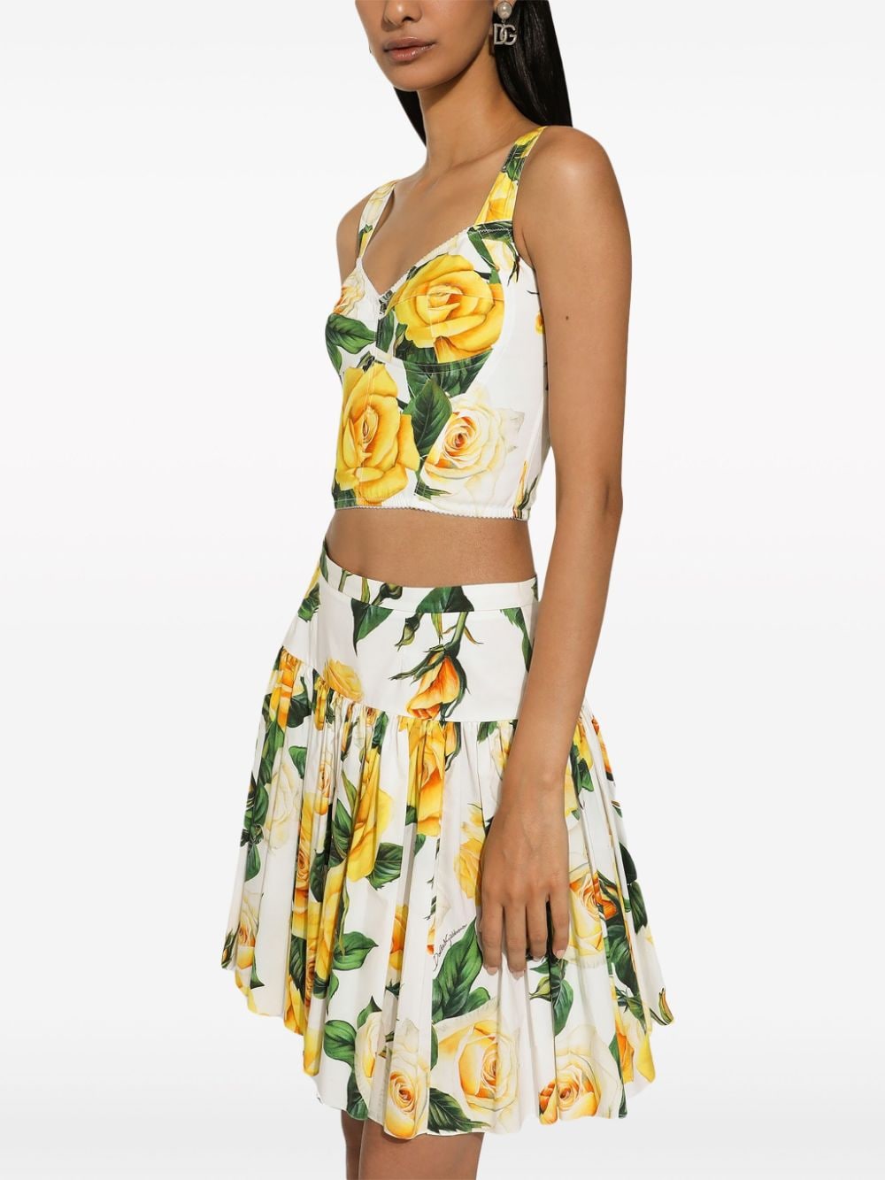 Dolce & Gabbana Yellow Cotton Rose Print Flared Skirt image 3