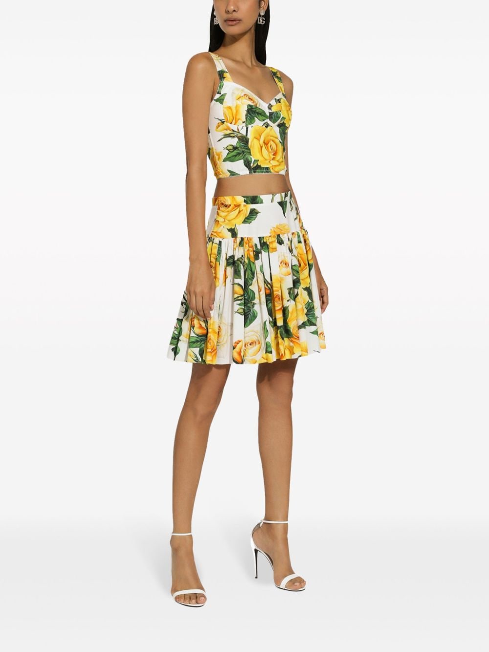 Dolce & Gabbana Yellow Cotton Rose Print Flared Skirt image 4