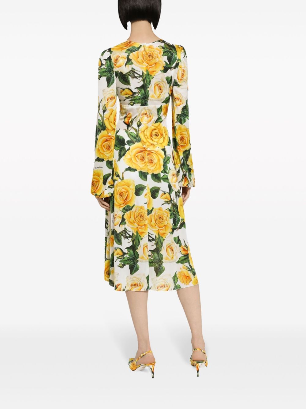 Dolce & Gabbana Floral Print V-Neck Long Sleeve Knee-Length Dress image 1