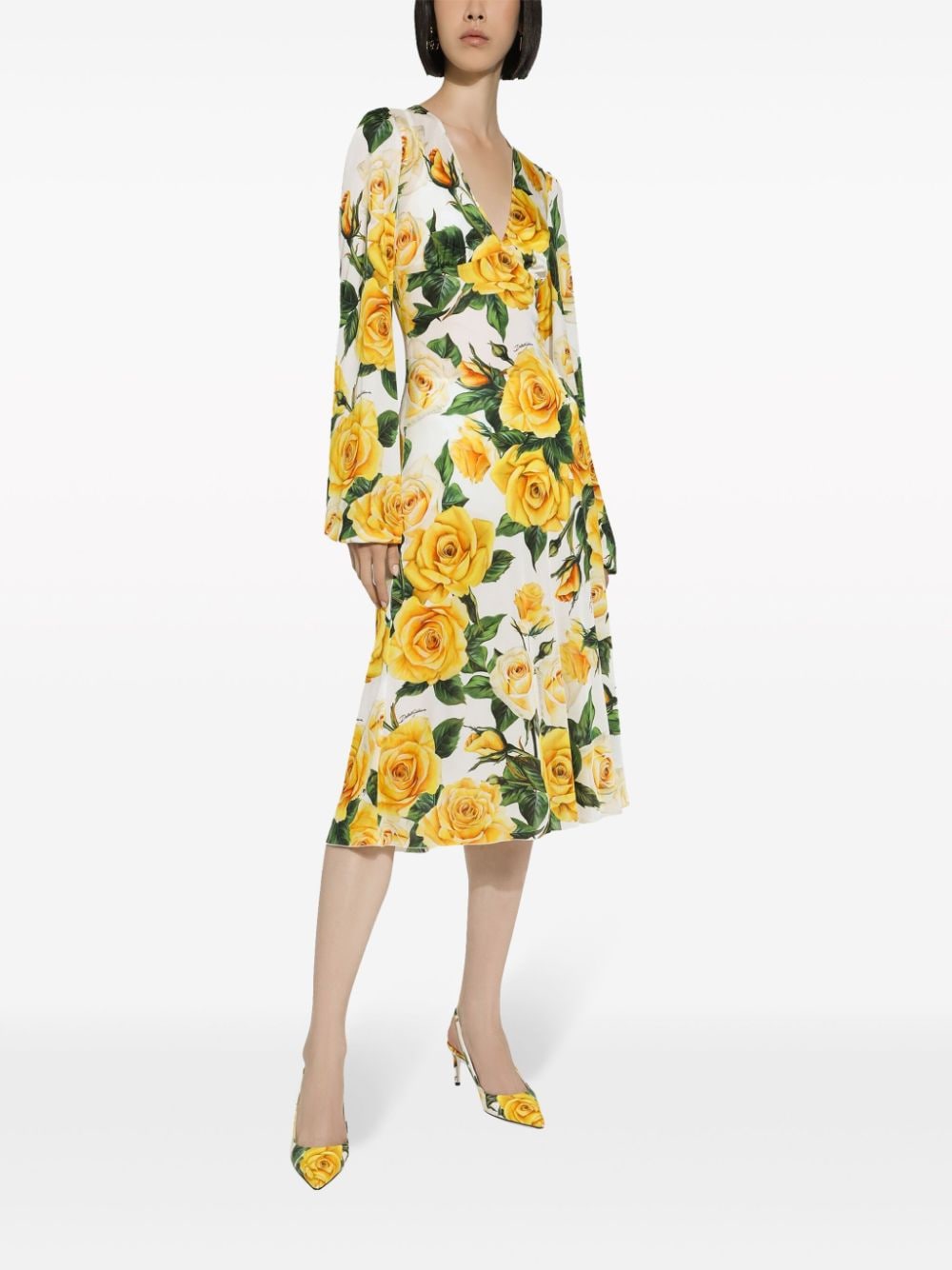 Dolce & Gabbana Floral Print V-Neck Long Sleeve Knee-Length Dress image 2