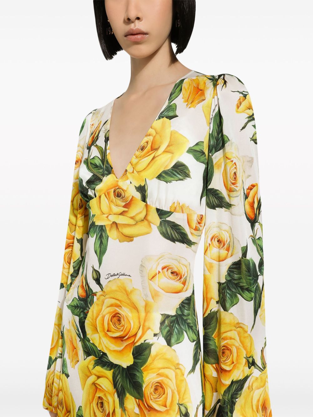 Dolce & Gabbana Floral Print V-Neck Long Sleeve Knee-Length Dress image 3