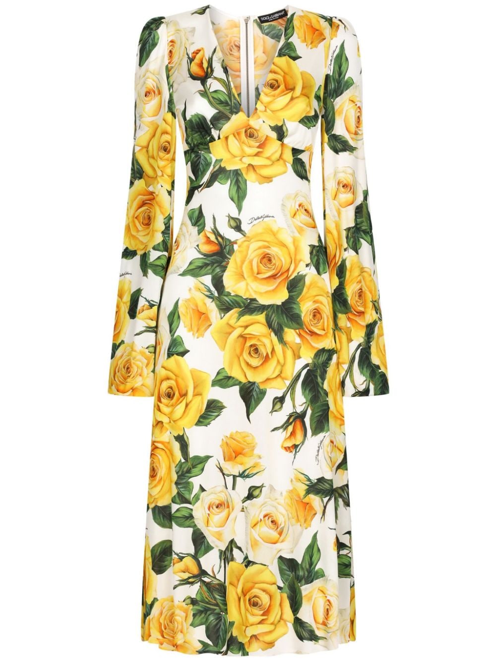 Dolce & Gabbana Floral Print V-Neck Long Sleeve Knee-Length Dress image 0