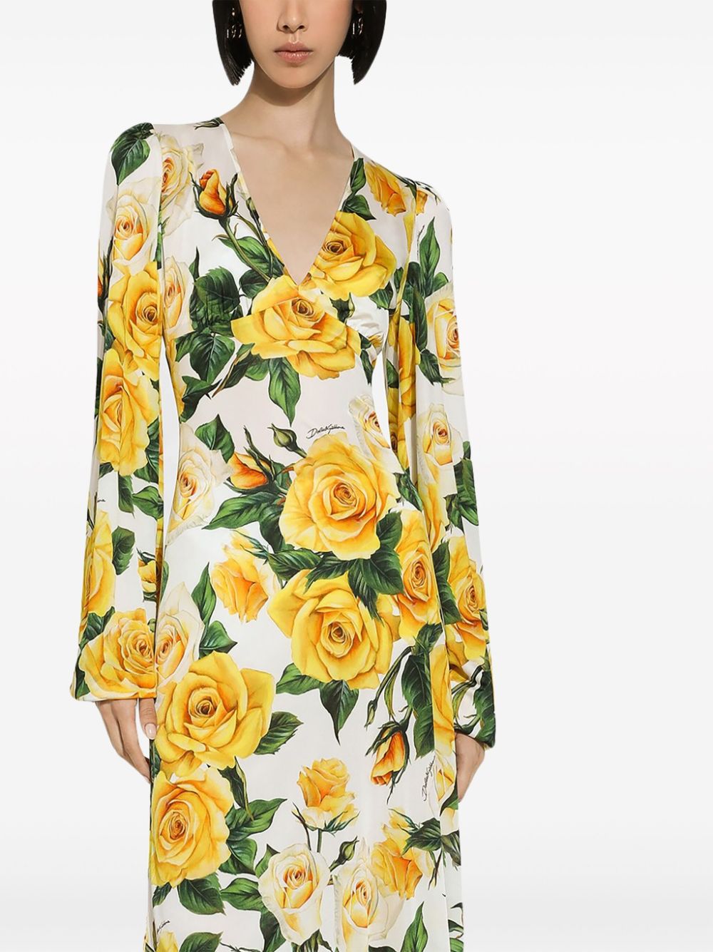 Dolce & Gabbana Floral Print V-Neck Long Sleeve Knee-Length Dress image 4